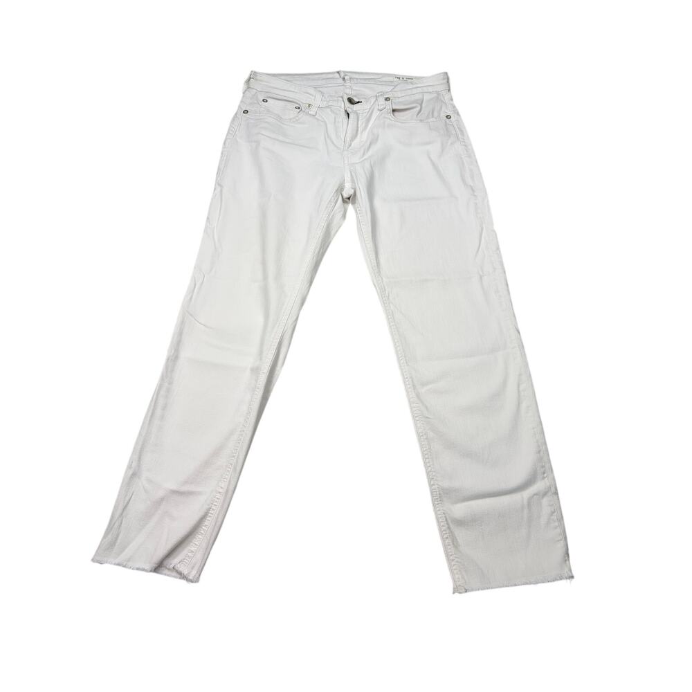 Rag & bone womens Dre low rise ankle slim boyfriend white raw hem jeans. Size 28